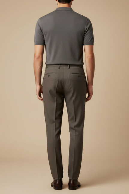 Pantalon À Pince Marron Droit Plissé Élégant Homme - Gabardine - vue 2