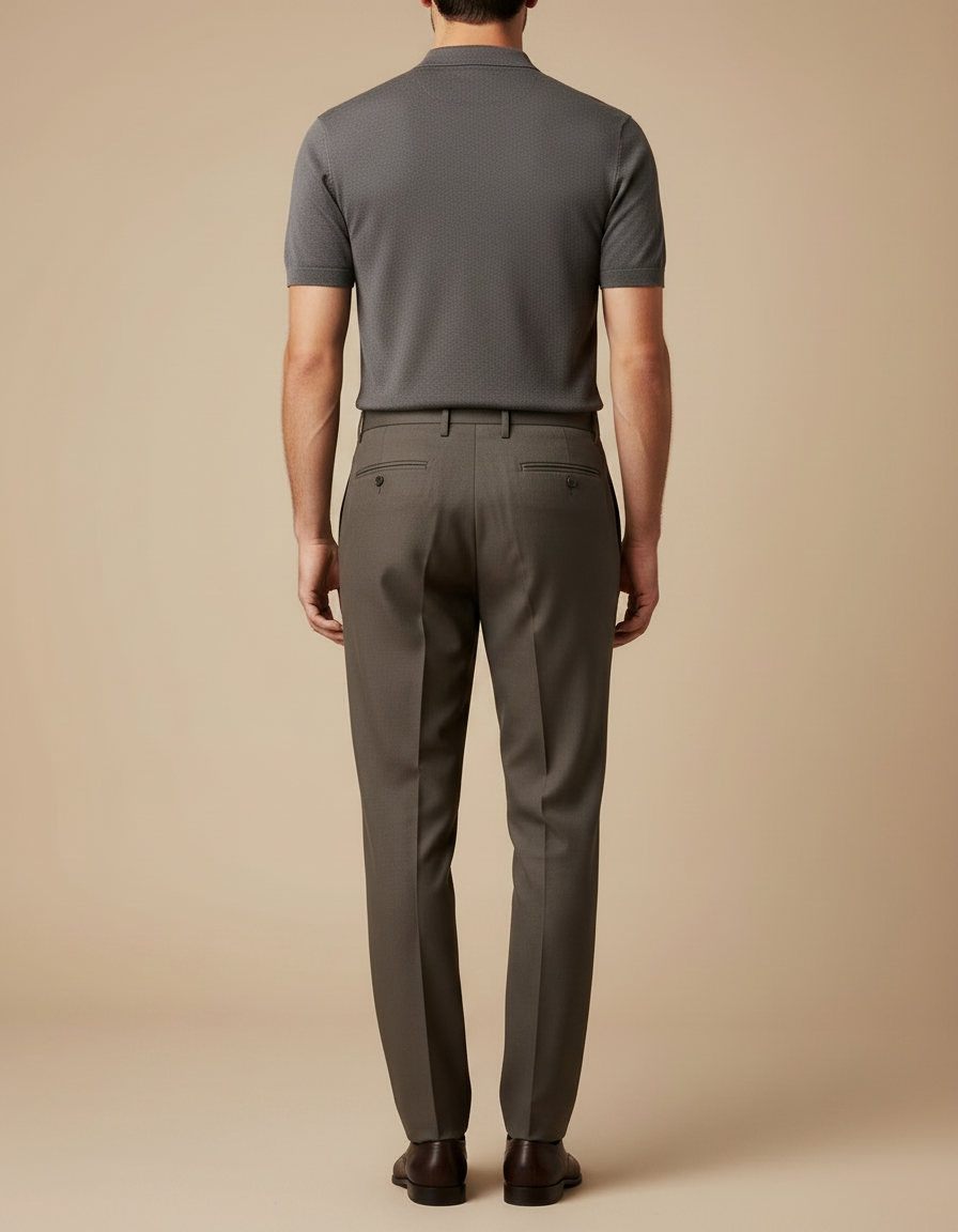 Pantalon À Pince Marron Droit Plissé Élégant Homme - Gabardine - vue 2