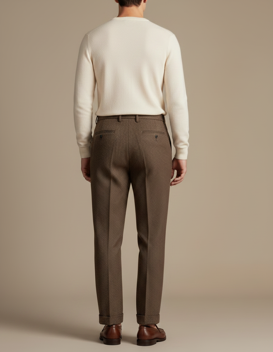 Pantalon À Pince Marron Laine Plissé Droit Élégant Homme - Tweed - vue 2