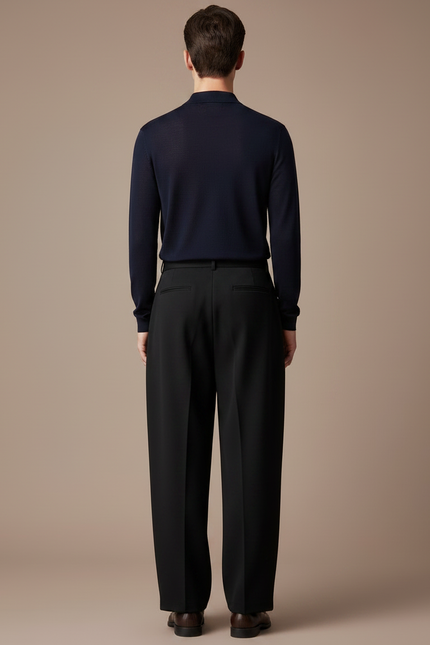 Pantalon À Pince Noir Ample Plissé Homme - Laine - vue 2