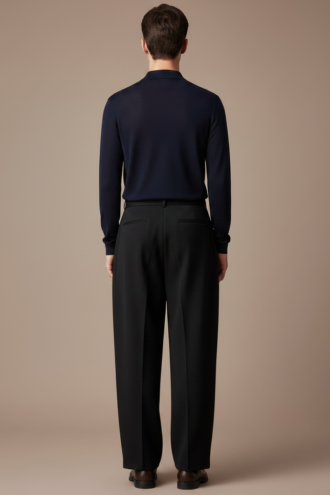 Pantalon À Pince Noir Ample Plissé Homme - Laine - vue 2