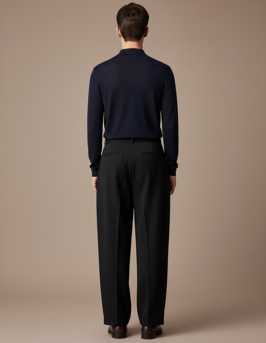 Pantalon À Pince Noir Ample Plissé Homme - Laine - vue 2