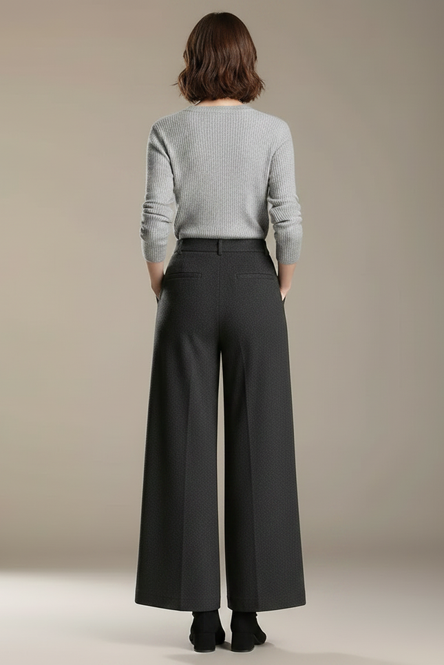 Pantalon À Pince Gris Foncé Laine Ample Plissé Élégant - vue 2