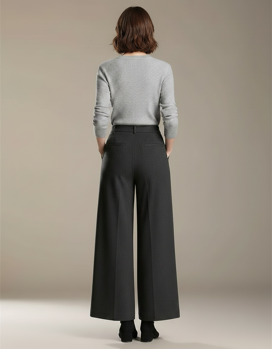 Pantalon À Pince Gris Foncé Laine Ample Plissé Élégant - vue 2