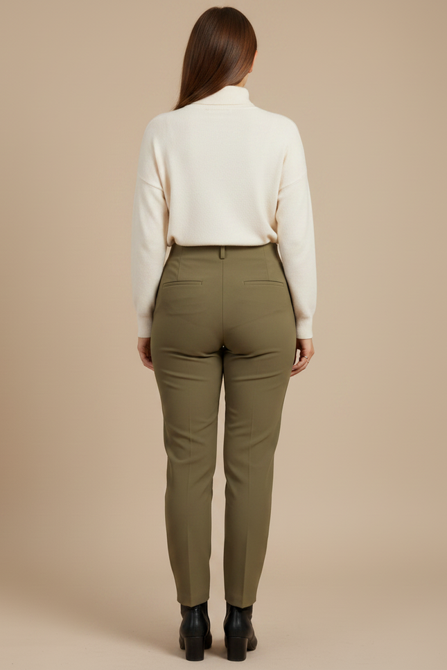 Pantalon À Pince Kaki Taille Haute Élégant Femme - Polyester - vue 2