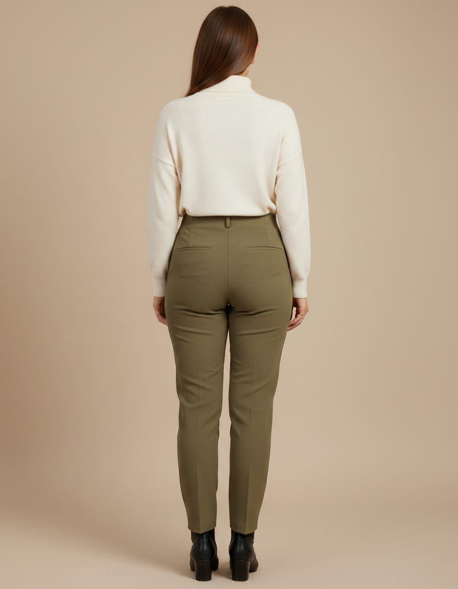 Pantalon À Pince Kaki Taille Haute Élégant Femme - Polyester - vue 2