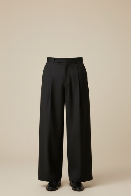 Pantalon À Pince Noir Large - Gabardine - vue 3