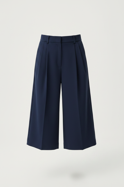 Pantalon À Pince Bleu Marine Ample Court Fille - Gabardine - vue 3