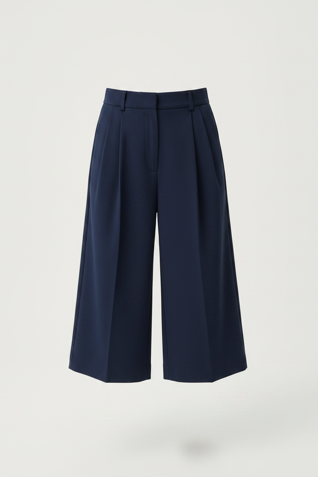 Pantalon À Pince Bleu Marine Ample Court Fille - Gabardine - vue 3