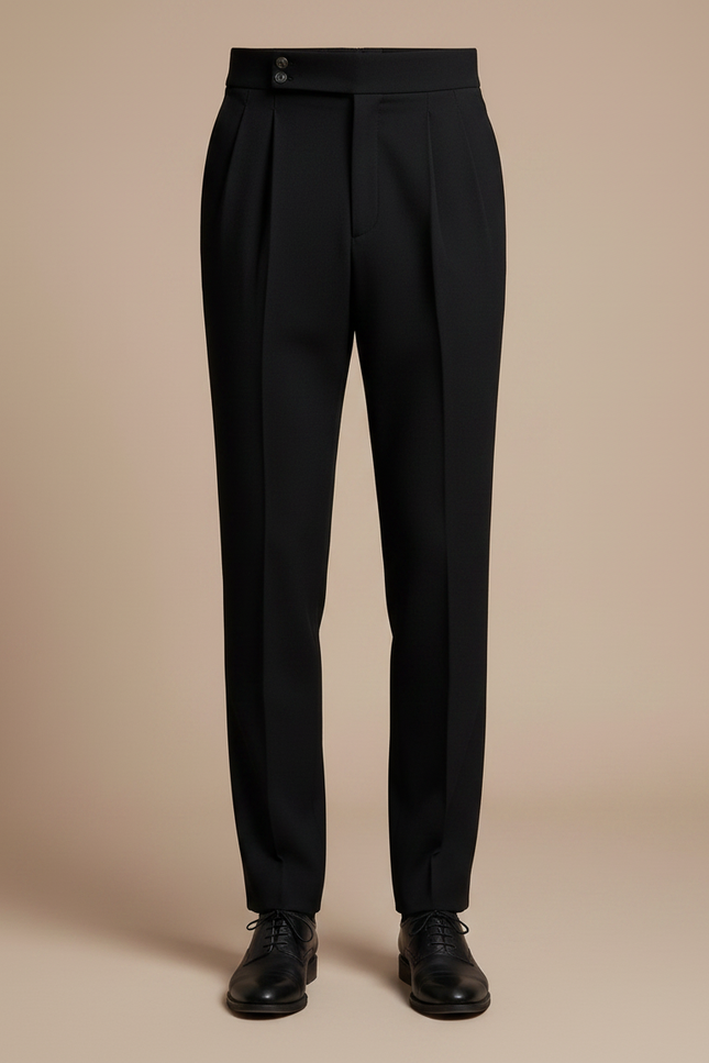 Pantalon À Pince Noir Droit Taille Haute Élégant Homme - Laine - vue 3