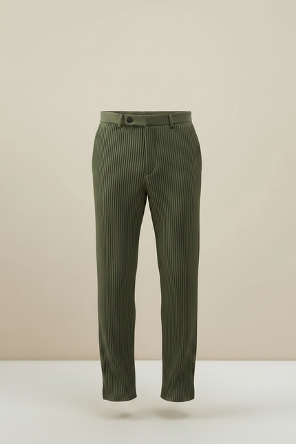 Pantalon À Pince Plissé Vert Kaki Droit Décontracté Homme - Polyester - vue 3