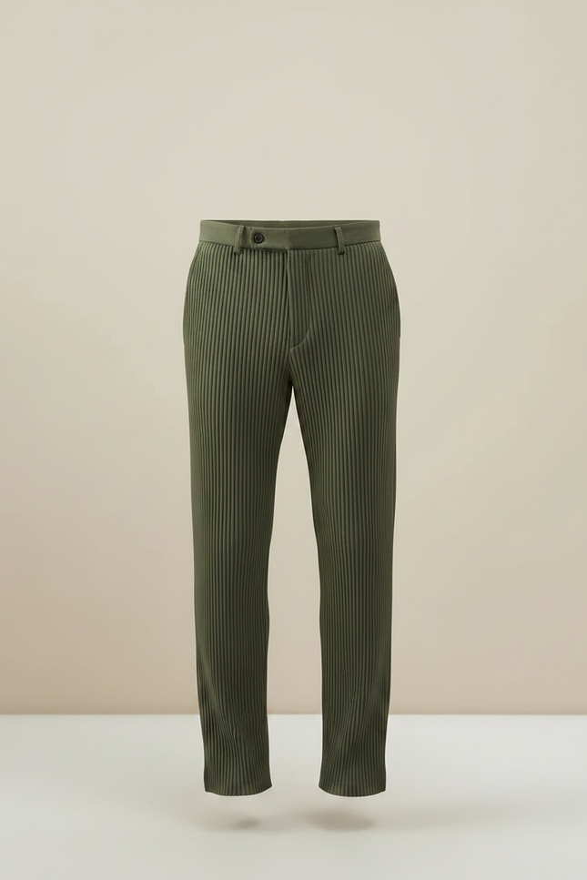 Pantalon À Pince Plissé Vert Kaki Droit Décontracté Homme - Polyester - vue 3