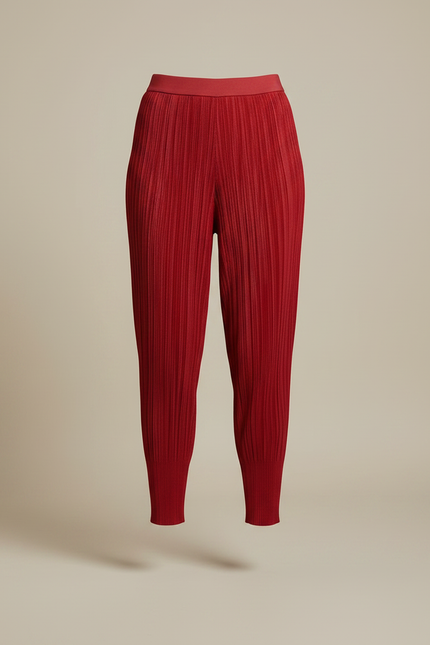 Pantalon À Pince Plissé Rouge Élastique Confortable Femme - Maille - vue 3
