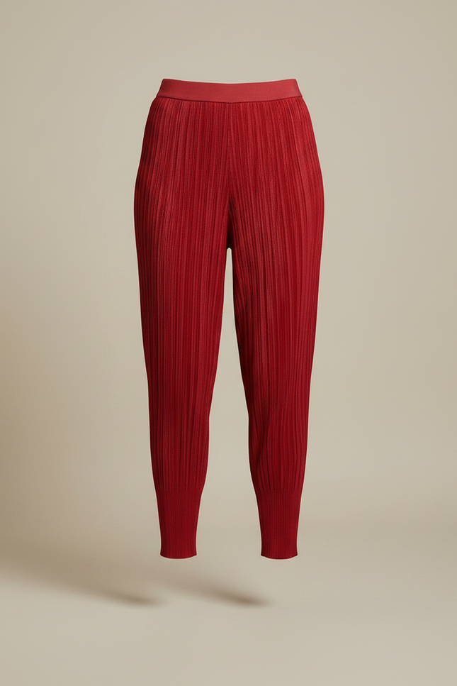 Pantalon À Pince Plissé Rouge Élastique Confortable Femme - Maille - vue 3
