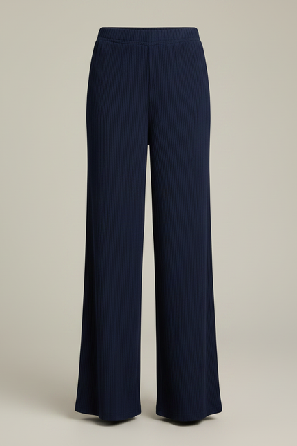Pantalon À Pince Bleu Marine Ample Plissé Confortable - Maille - vue 3