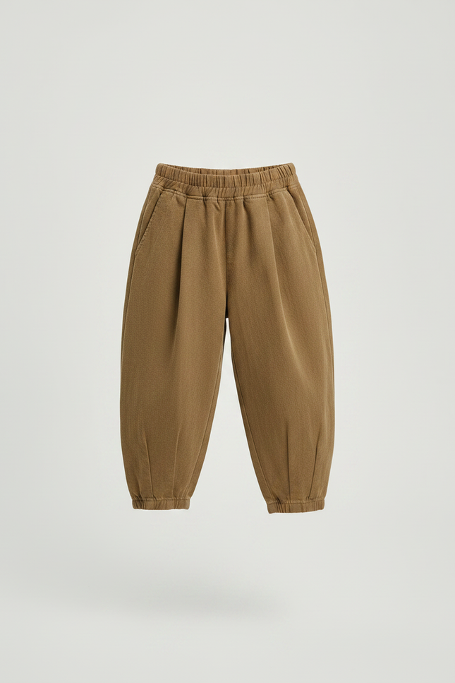 Pantalon À Pince Marron Coton Ample Enfant - Kaki Molleton - vue 3