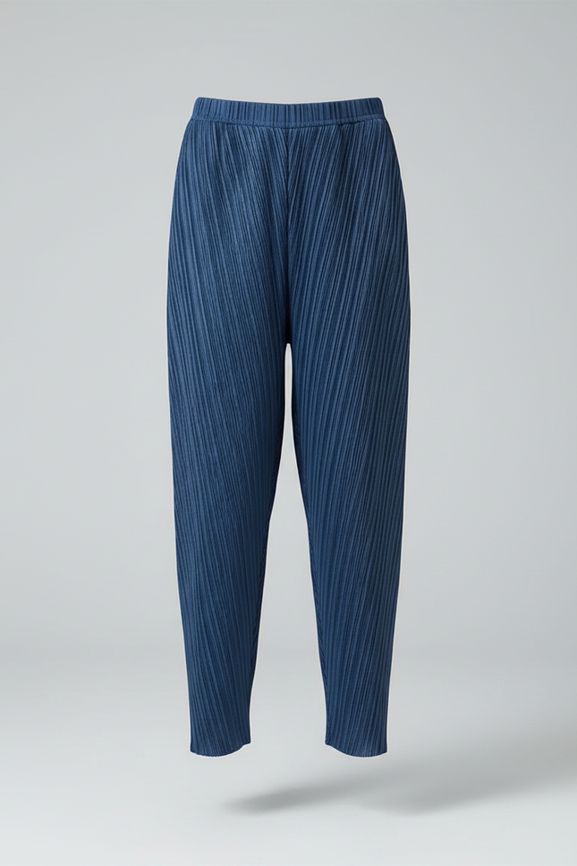 Pantalon À Pince Bleu Plissé Ample Décontracté Femme - Polyester - vue 3