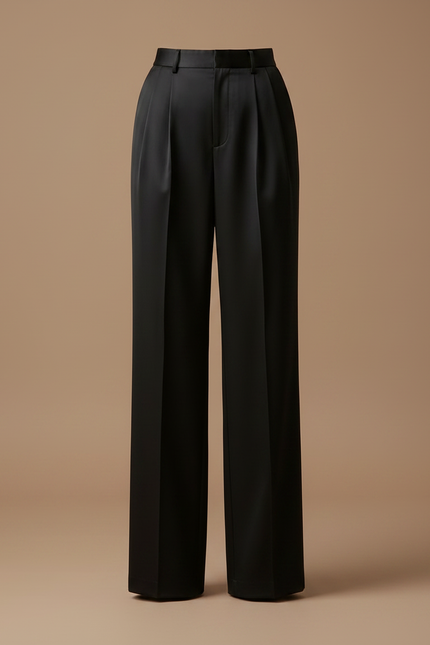 Pantalon À Pince Noir Satiné Ample Plissé Élégant - vue 3