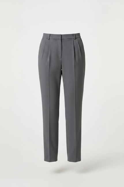 Pantalon À Pince Gris Plissé Taille Haute Épuré - Gabardine - vue 3