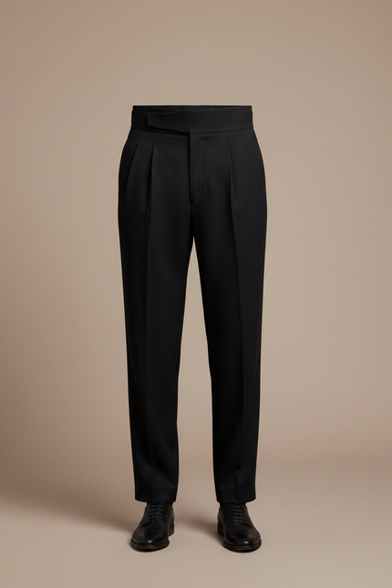 Pantalon À Pince Noir Droit Homme Élégant Taille Haute - Gabardine - vue 3