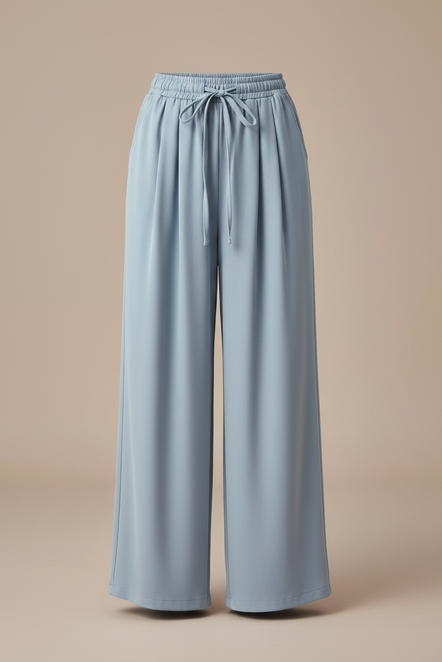 Pantalon À Pince Bleu Ciel Ample Fluide Cordon - Polyester - vue 3