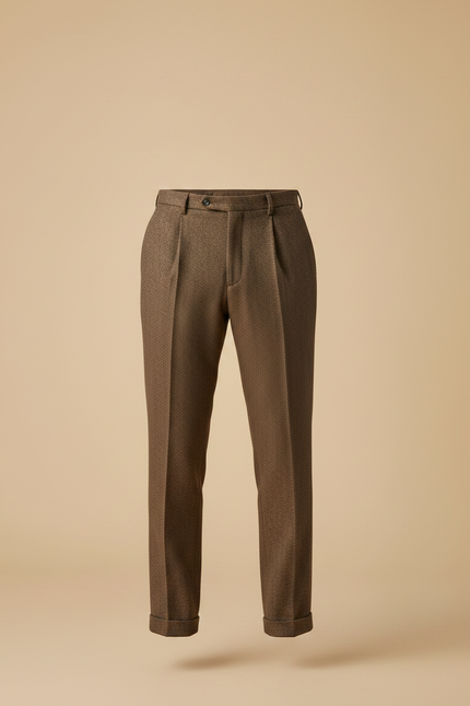 Pantalon À Pince Marron Tweed Plissé Ample Homme - vue 3