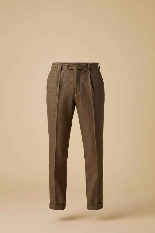 Pantalon À Pince Marron Tweed Plissé Ample Homme - vue 3