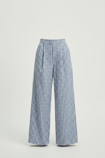 Pantalon À Pince Carreaux Bleus Ample Confortable Fille - Coton - vue 3