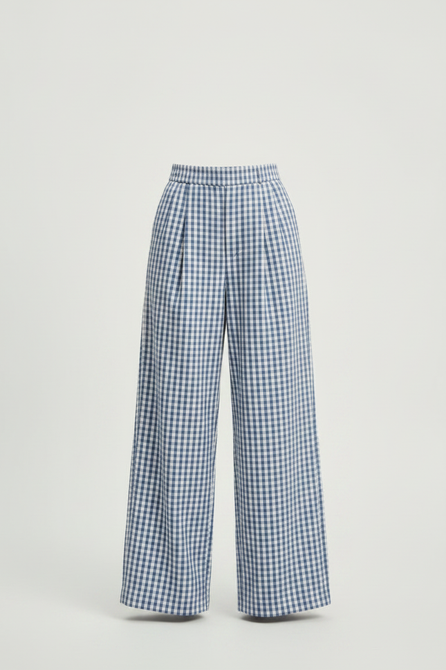 Pantalon À Pince Carreaux Bleus Ample Confortable Fille - Coton - vue 3