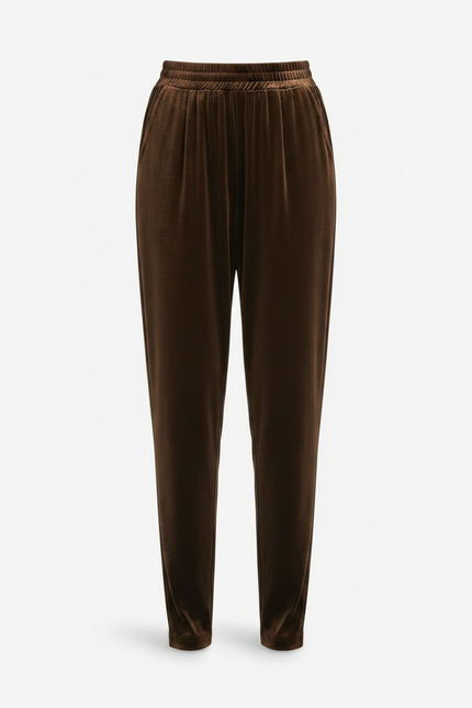 Pantalon À Pince Marron Velours Fluide Ample Femme - vue 3
