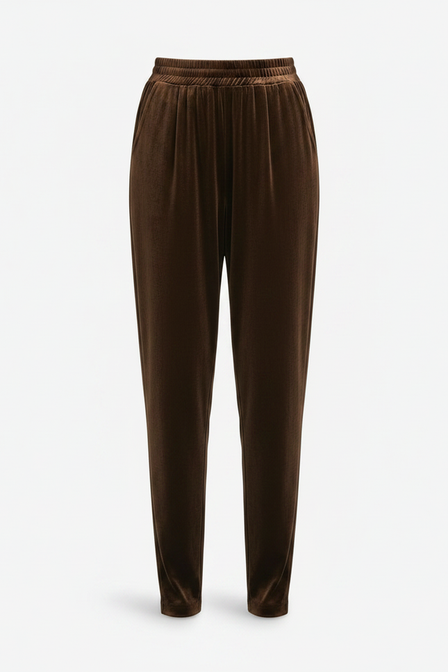 Pantalon À Pince Marron Velours Fluide Ample Femme - vue 3