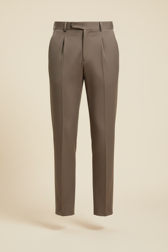Pantalon À Pince Marron Plissé Slim Business Homme - Gabardine - vue 3