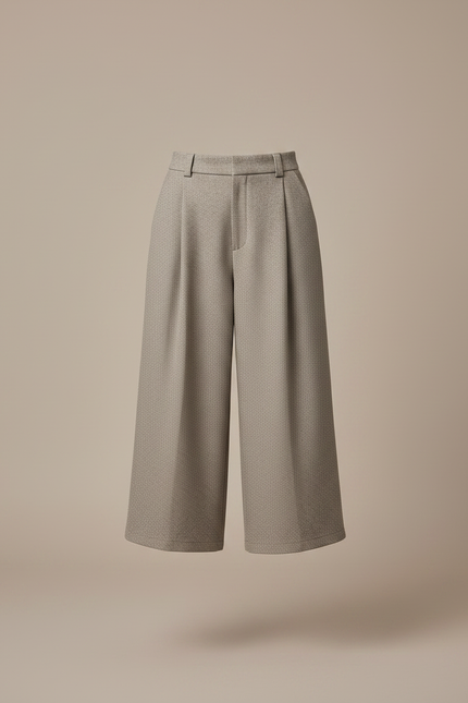 Pantalon À Pince Gris Texturé Ample Plissé Élégant - Laine - vue 3