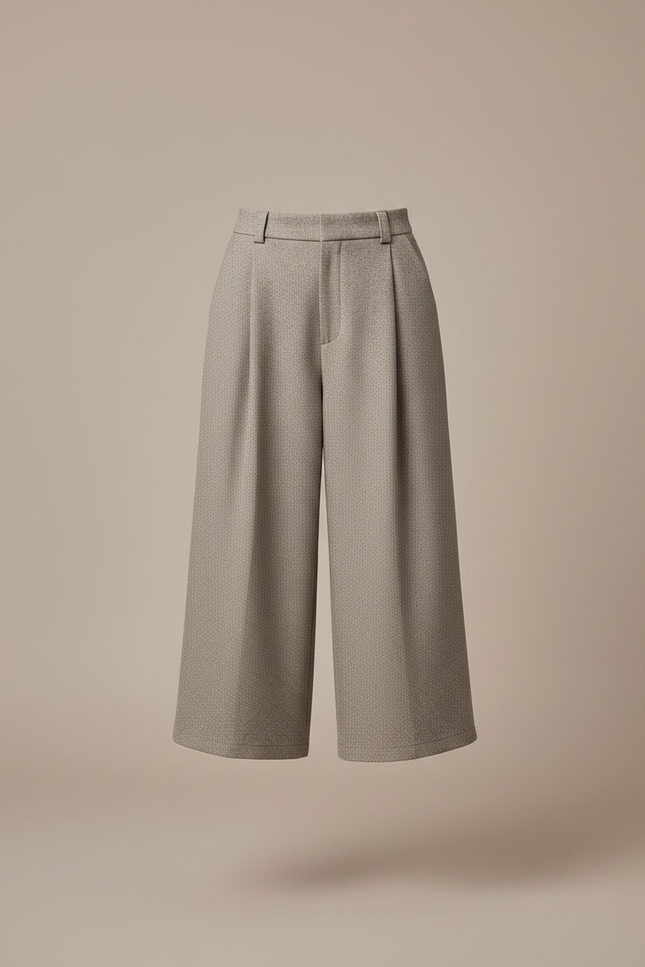 Pantalon À Pince Gris Texturé Ample Plissé Élégant - Laine - vue 3