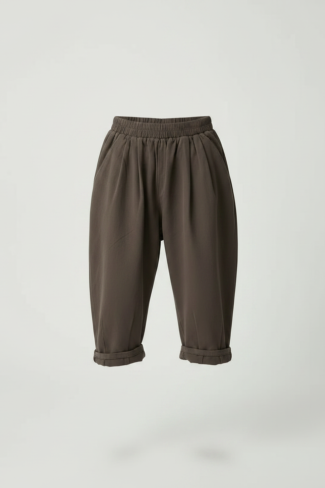 Pantalon À Pince Marron Ample Coton Enfant - Molleton - vue 3