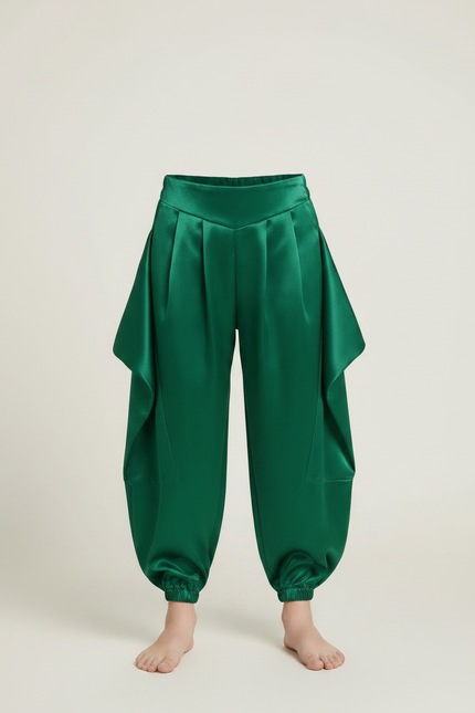 Pantalon À Pince Vert Satiné Ample Enfant - vue 3