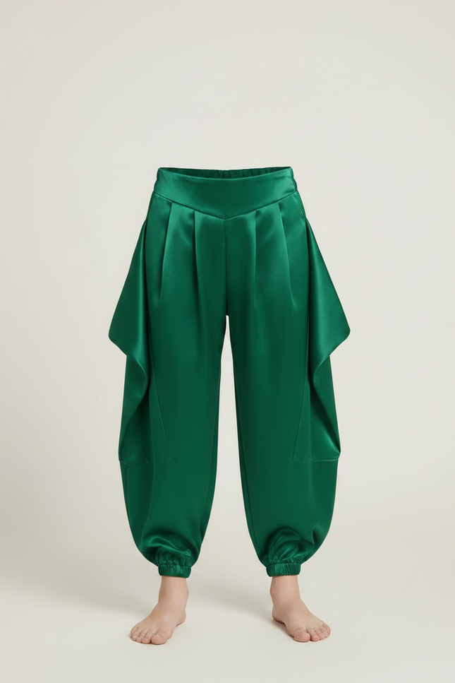 Pantalon À Pince Vert Satiné Ample Enfant - vue 3