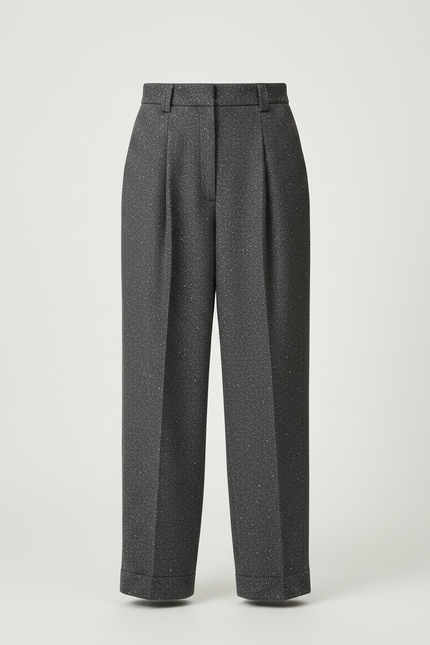 Pantalon À Pince Gris Foncé Laine Plissé Élégant Scintillant - vue 3