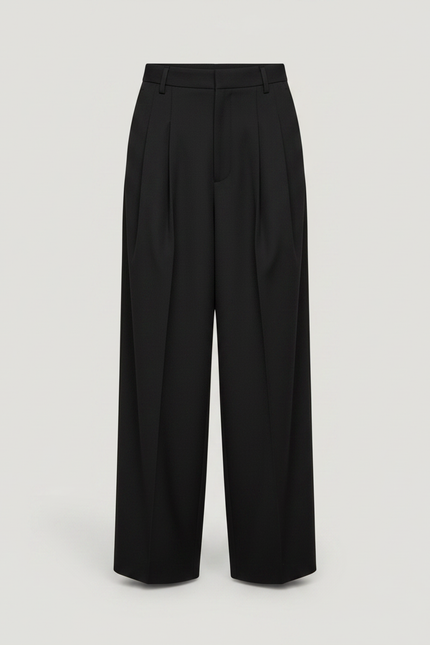 Pantalon À Pince Noir Ample Plissé Taille Haute Femme - Gabardine - vue 3