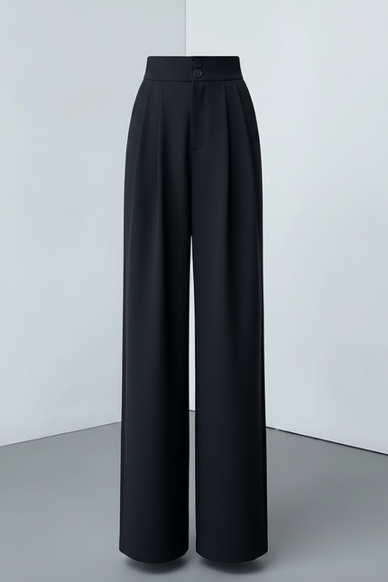 Pantalon À Pince Noir Taille Haute Ample Fluide Élégant Femme - Polyester - vue 3