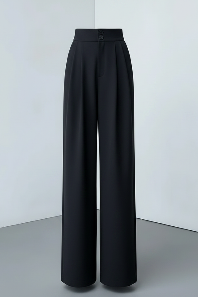 Pantalon À Pince Noir Taille Haute Ample Fluide Élégant Femme - Polyester - vue 3