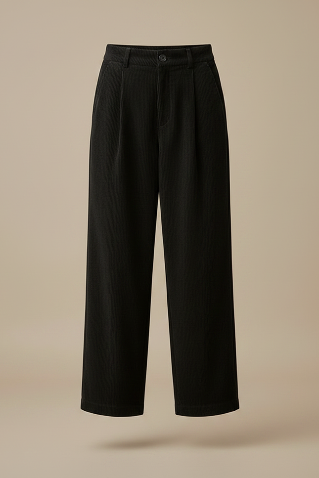 Pantalon À Pince Noir Côtelé Ample Décontracté Vintage - Cordé - vue 3