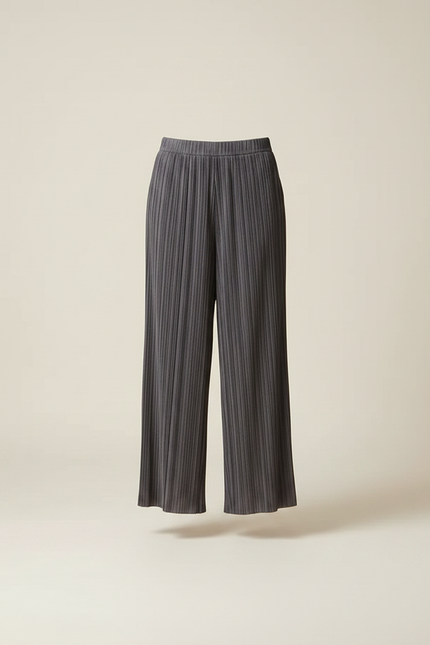 Pantalon À Pince Gris Plissé Fluide Élégant Décontracté - Polyester - vue 3