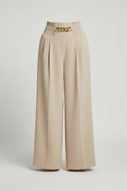 Pantalon À Pince Beige Fluide Taille Haute Élégant - Polyester - vue 3