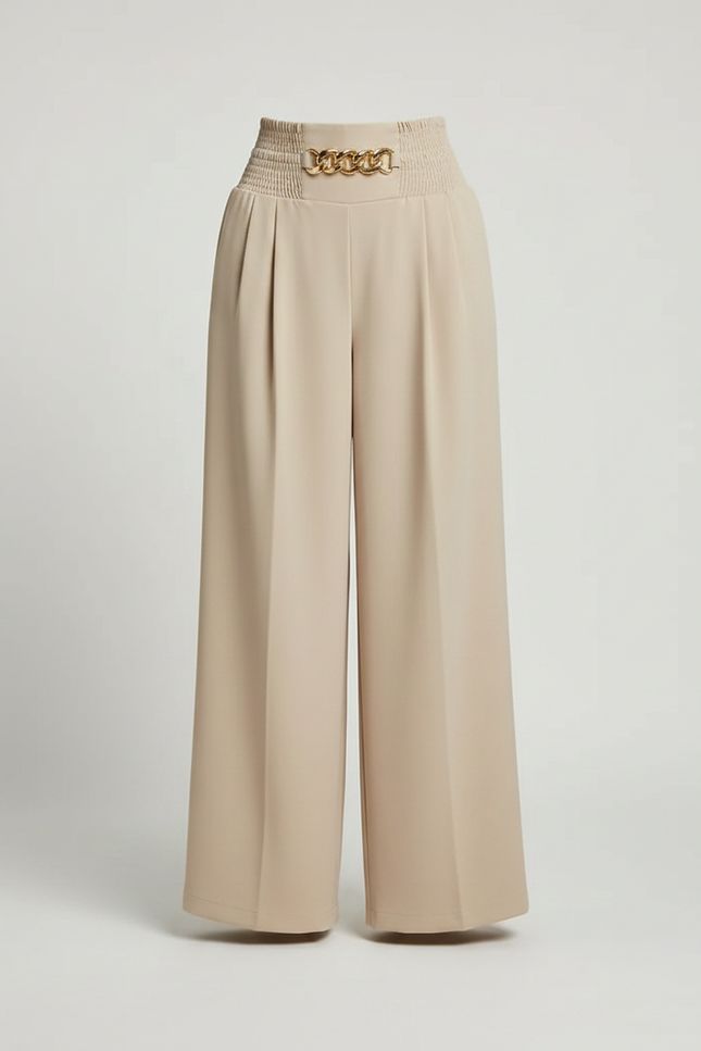 Pantalon À Pince Beige Fluide Taille Haute Élégant - Polyester - vue 3