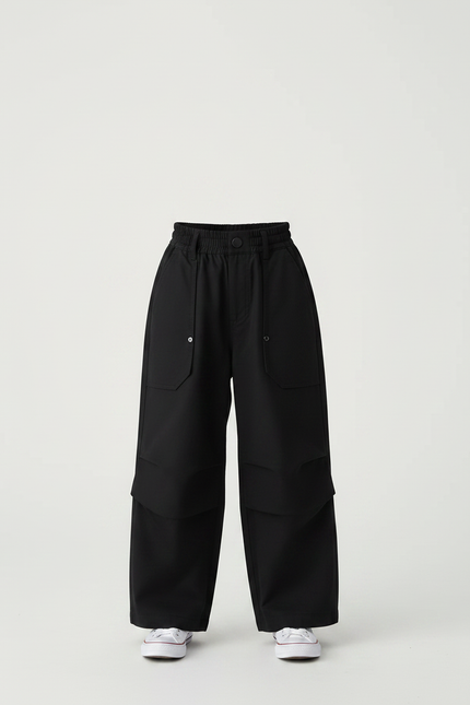 Pantalon À Pince Noir Cargo Ample Coton Enfant - Toile - vue 3