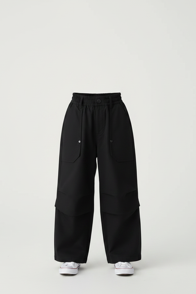 Pantalon À Pince Noir Cargo Ample Coton Enfant - Toile - vue 3