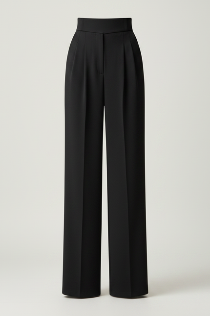 Pantalon À Pince Noir Fluide Ample Taille Haute - Polyester - vue 3