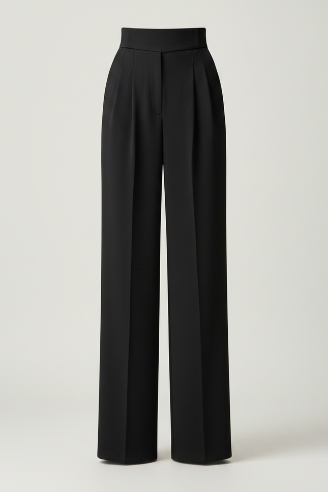 Pantalon À Pince Noir Fluide Ample Taille Haute - Polyester - vue 3