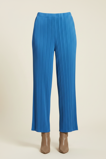 Pantalon À Pince Bleu Plissé Droit Fluide Décontracté - Polyester - vue 3